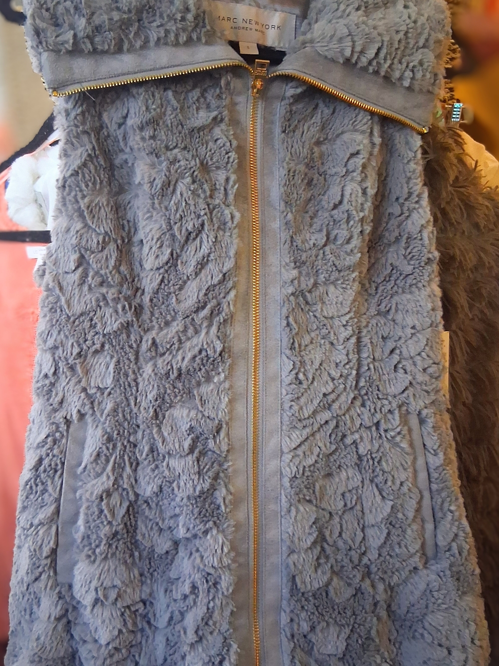 Marc New York Plush Zip-Front Vest in Grey